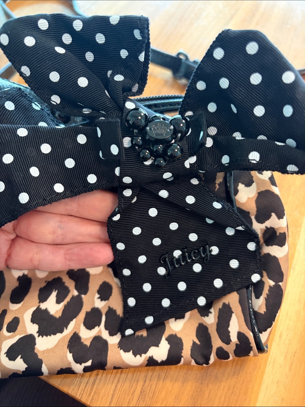 Juicy couture Leopard Print Crossbody Bag with Polka Dot Bow - Black/Tan - Picture 2 of 9